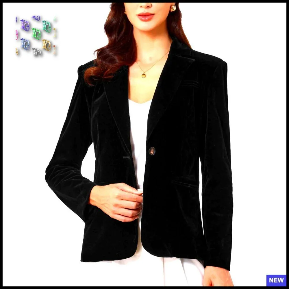 Velvet Blazer Vintage Business Casual Jacket Long Sleeve Notch Lapel